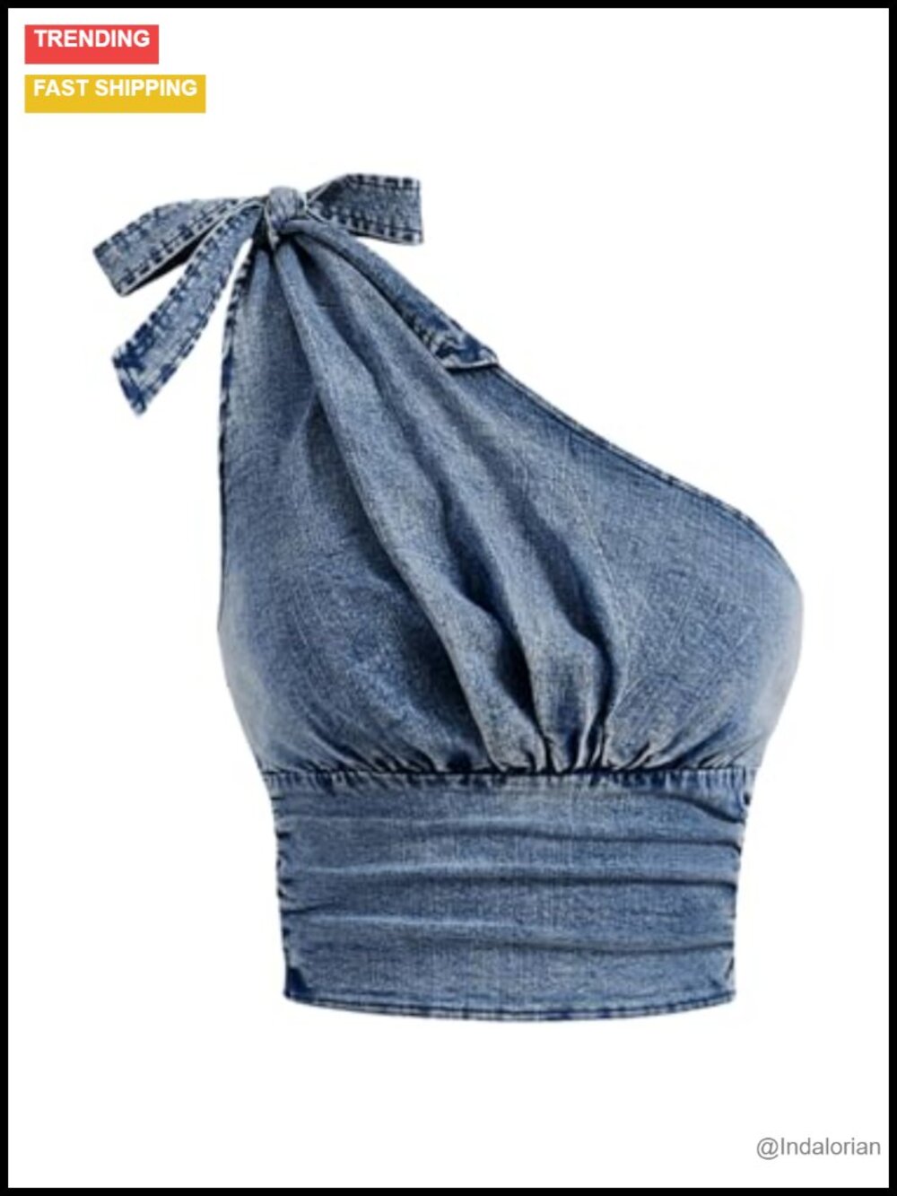 One Shoulder Sleeveless Ruched Bowknot Crop Tank Top Y2K